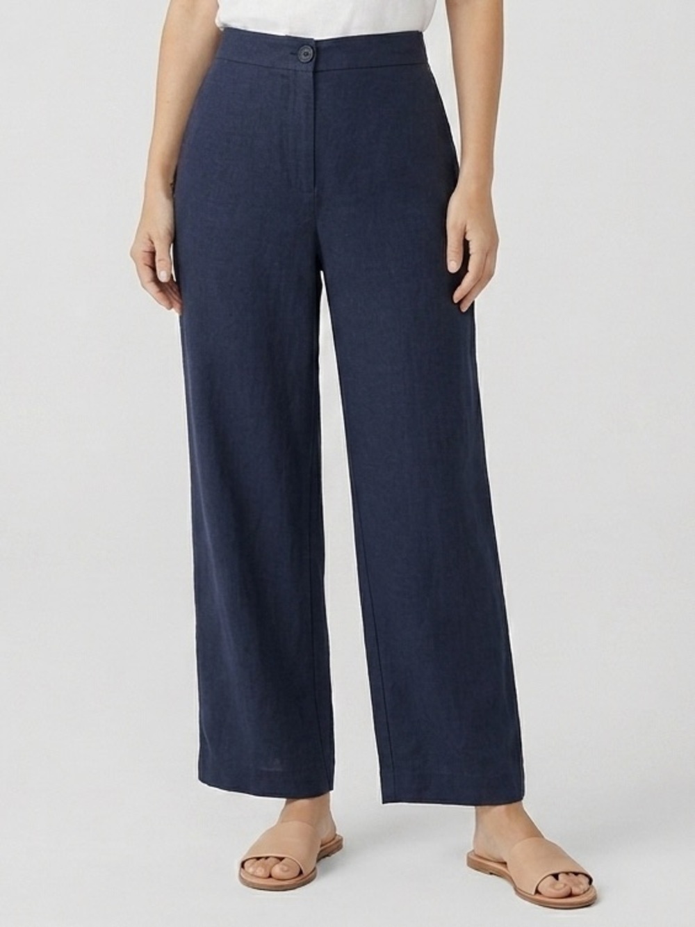 Precis Petite Navy Blue Linen Blend High Rise Wide Leg Cropped Pants - 6 🇬🇧